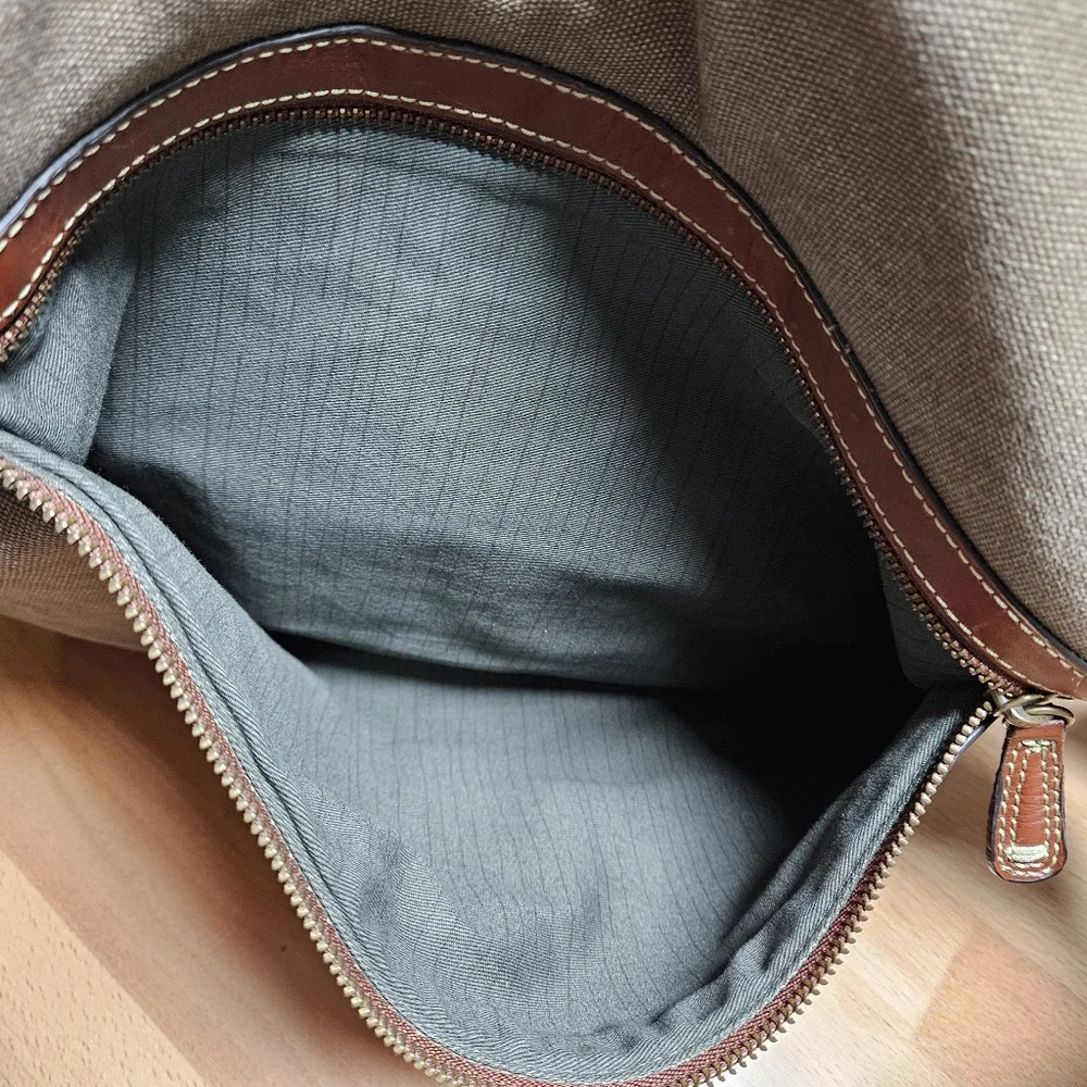 Fossil 54 Canvas Messenger Bag Adjustable Strap Brown